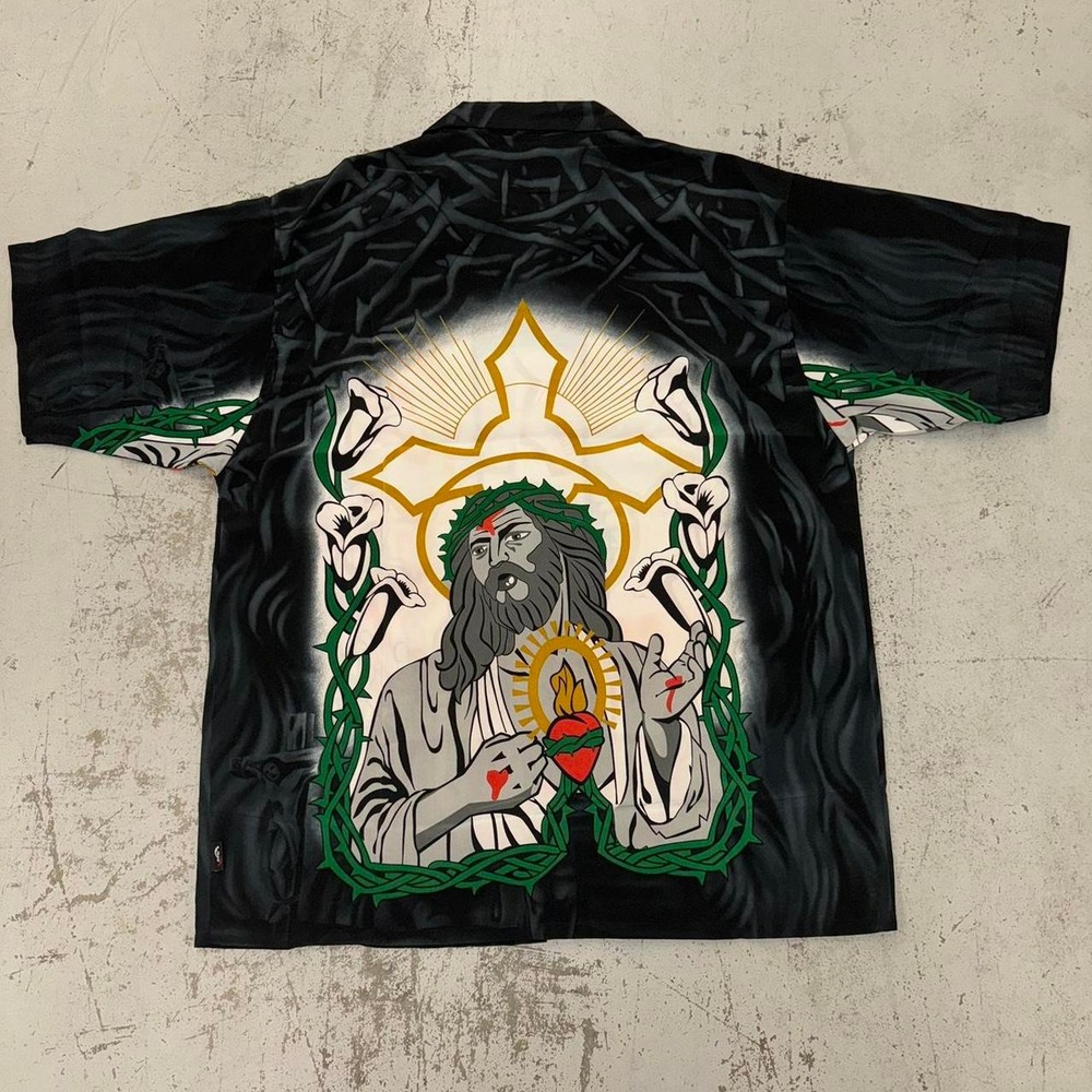 Y2K Jesus Christ All Over Print Button Up Shirt Size XL NEW - Picture 2 of 8